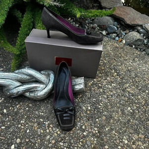 Cole Haan Dark Chocolate Brown Suede Maude Bow Square Toe Heels